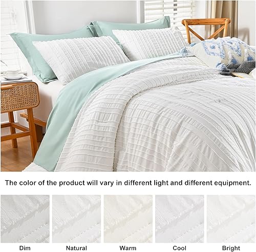 Miniatura 4 de MEILA Juego de edredón copetudo, tamaño King, juego de edredón bohemio blanco para todas las estaciones, suave y ligero, edredón a rayas con 2