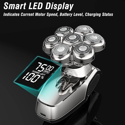 Miniatura 4 de Afeitadora de cabeza para hombres calvos, maquinillas de afeitar eléctricas húmedas y secas, impermeables, rotativas 7D para cabeza y cara,
