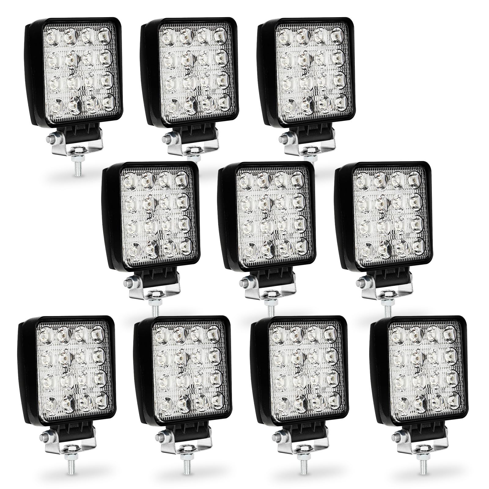 10 pezzi 48W LED fari da lavoro 12V fari ausiliari 4320LM, fari LED 6500K per retromarcia IP67 impermeabili per trattore offroad SUV