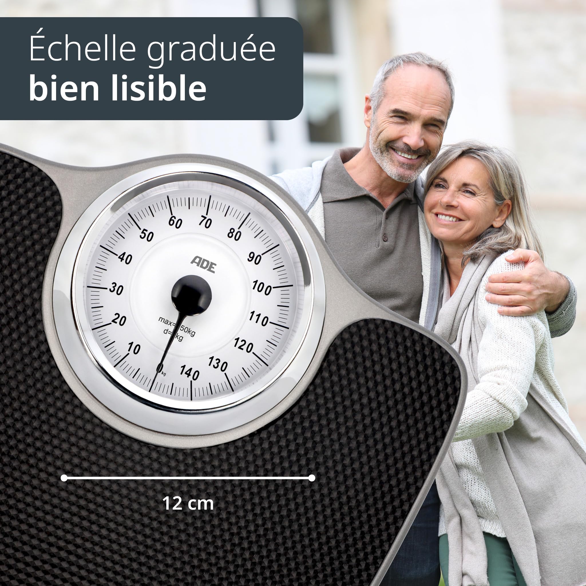 ADE Pèse-personne analogique jusqu'à 150 kg | pèse-personne mécanique avec grande surface antidérapante | échelle graduée extra large
