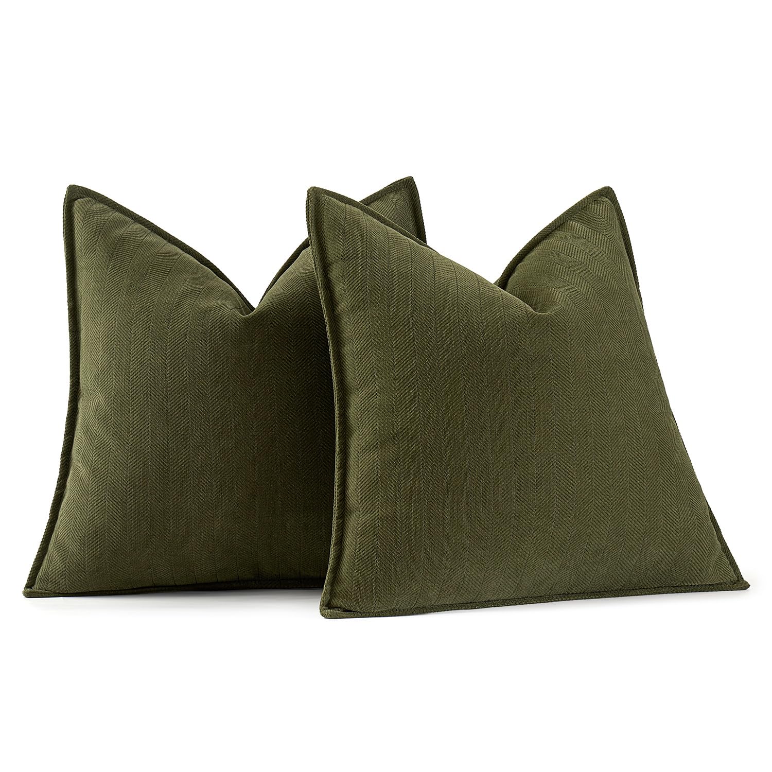 MIULEE Pack of 2 Olive Green Decorative Pillow Covers 18x18 Inch Soft Chenille Luxurious Couch Throw Pillows Farmhouse Cushion Covers with Elegant