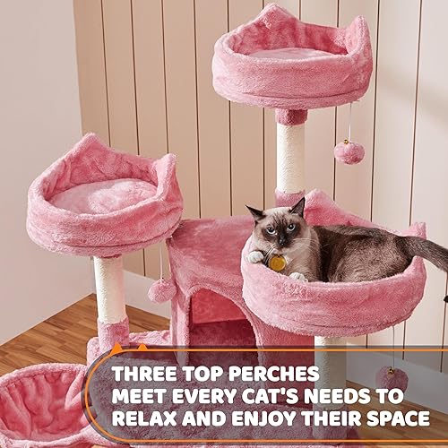 Miniatura 4 de Yaheetech - Árbol para gatos de 68.5 pulgadas, torre para gatos de varios niveles con 3 perchas anchas, condominio grande, casa de juegos para