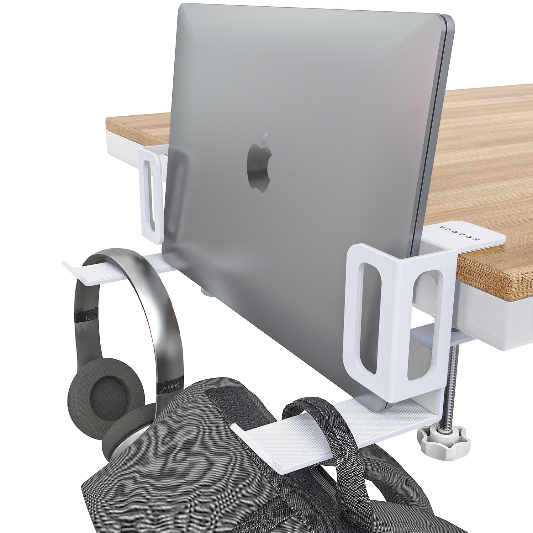 NODOCA Laptop Storage for Desk, MacBook Vertical Stand, Vertical Laptop Stand, with Headphone Holder, Desk Side Storage, Laptop Storage Rack[M, White]