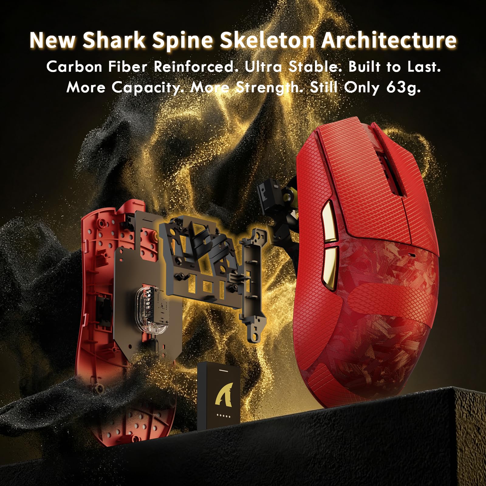 ATTACK SHARK X11 Ultra Souris Gaming sans Fil avec Câble LED C06 Ultra, Coque Composite Fibre de Carbone,54L15 MCU, PAW3950MAX, 8000Hz, BT/2.4G/Filaire,42000 DPI (Rouge-B)