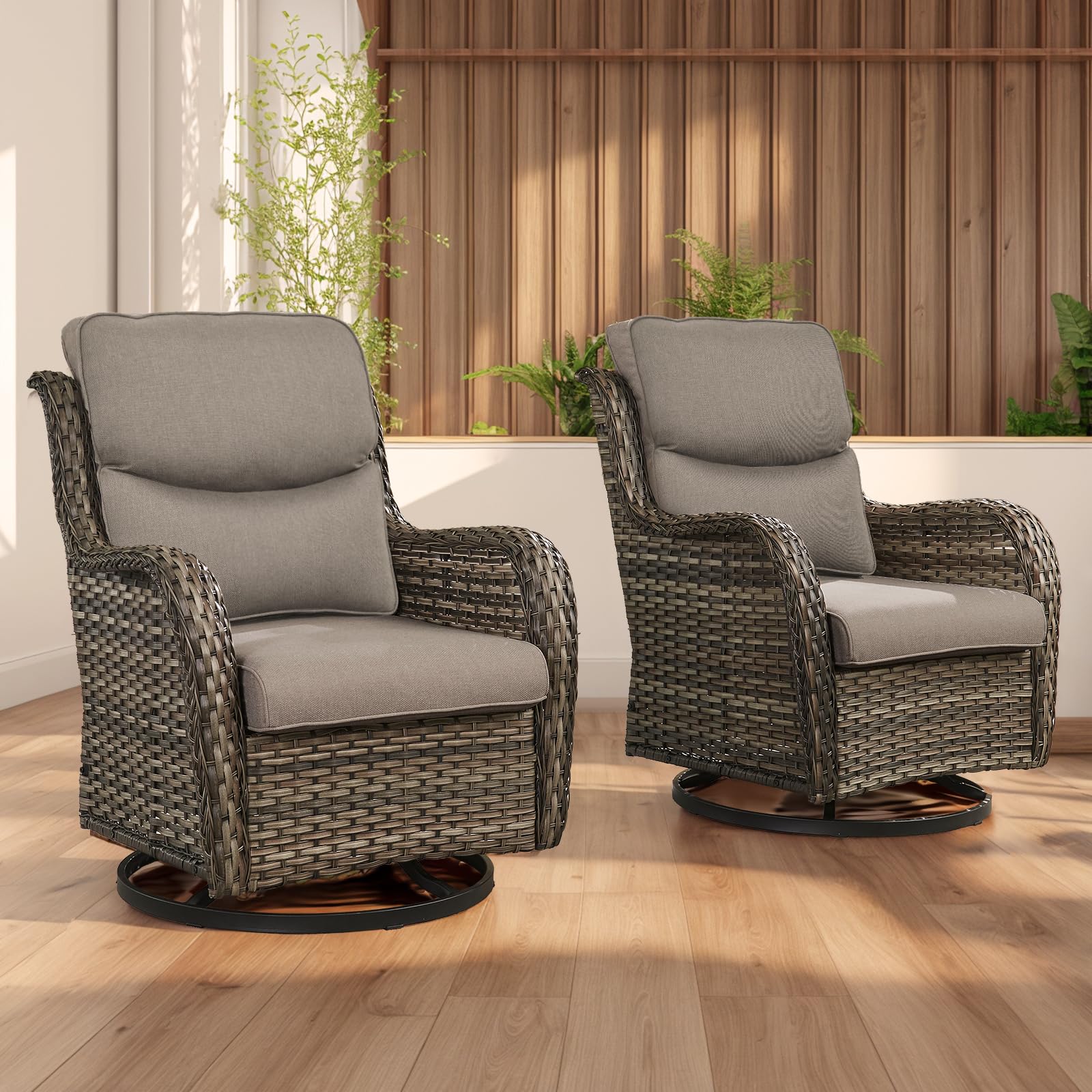 Rilyson Wicker Rocking Chair Swivel Chairs - 2 Piece Rocker Patio Chairs Set Rattan Rocking Chair for Outdoor Porch Deck Garden Backyard (Mixed Grey/