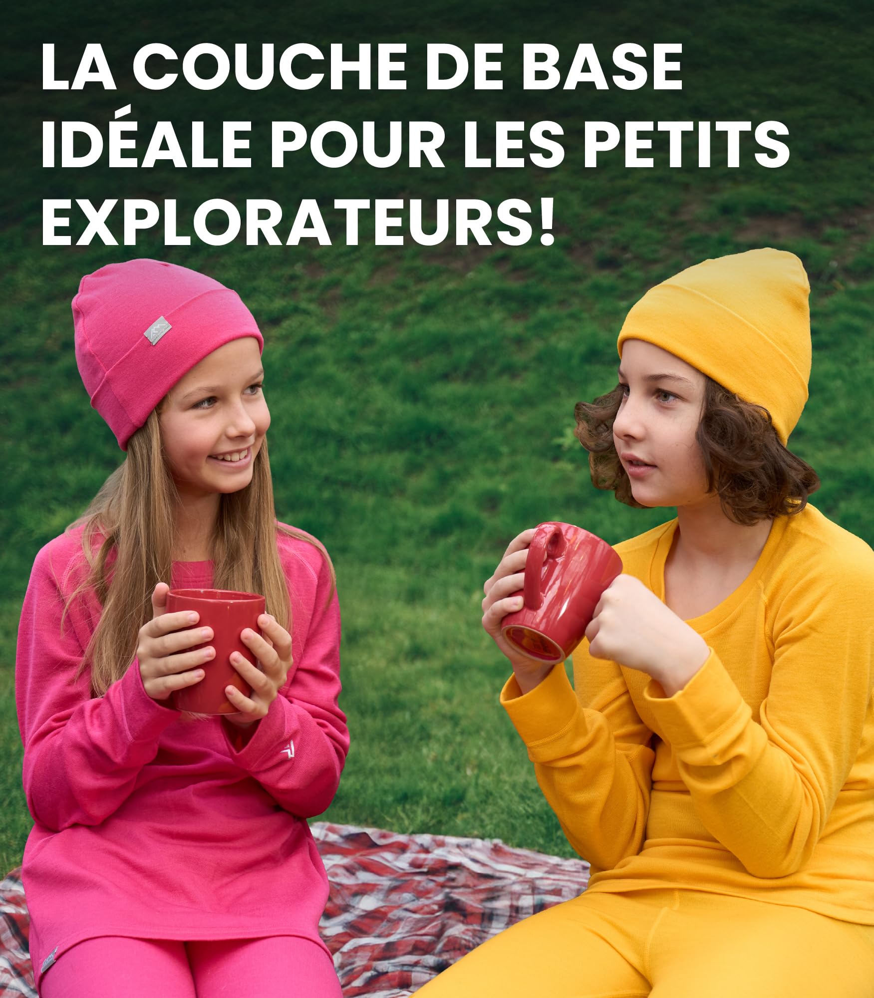 Merino.Tech sous Vetement Merinos Enfant - Moyen Ensemble Thermique Enfant Laine Merinos Pull, ​​Pantalon et Bonnet