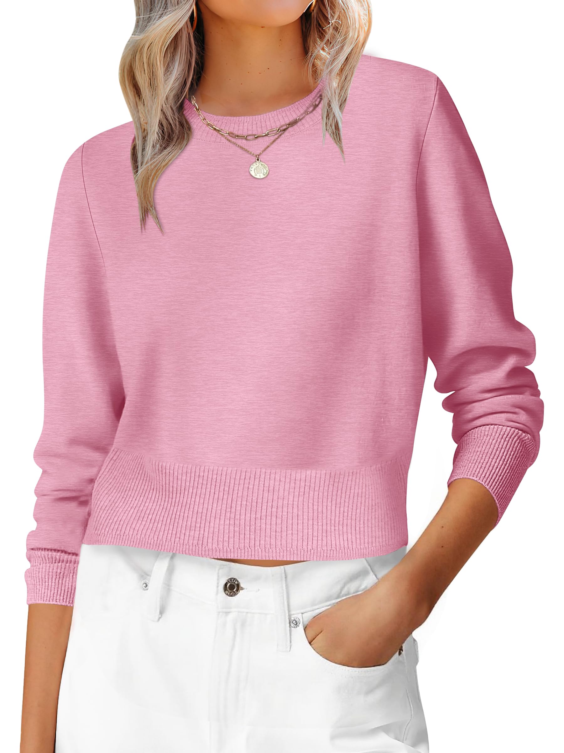 ANRABESS Women’s Long Sleeve Sweaters Cropped Crew Neck | Business Casual Tops,Light Weight Comfy Knit,Pullover ShortSweater,Basic Classic,Fall Fashion Winter Layer Clothes