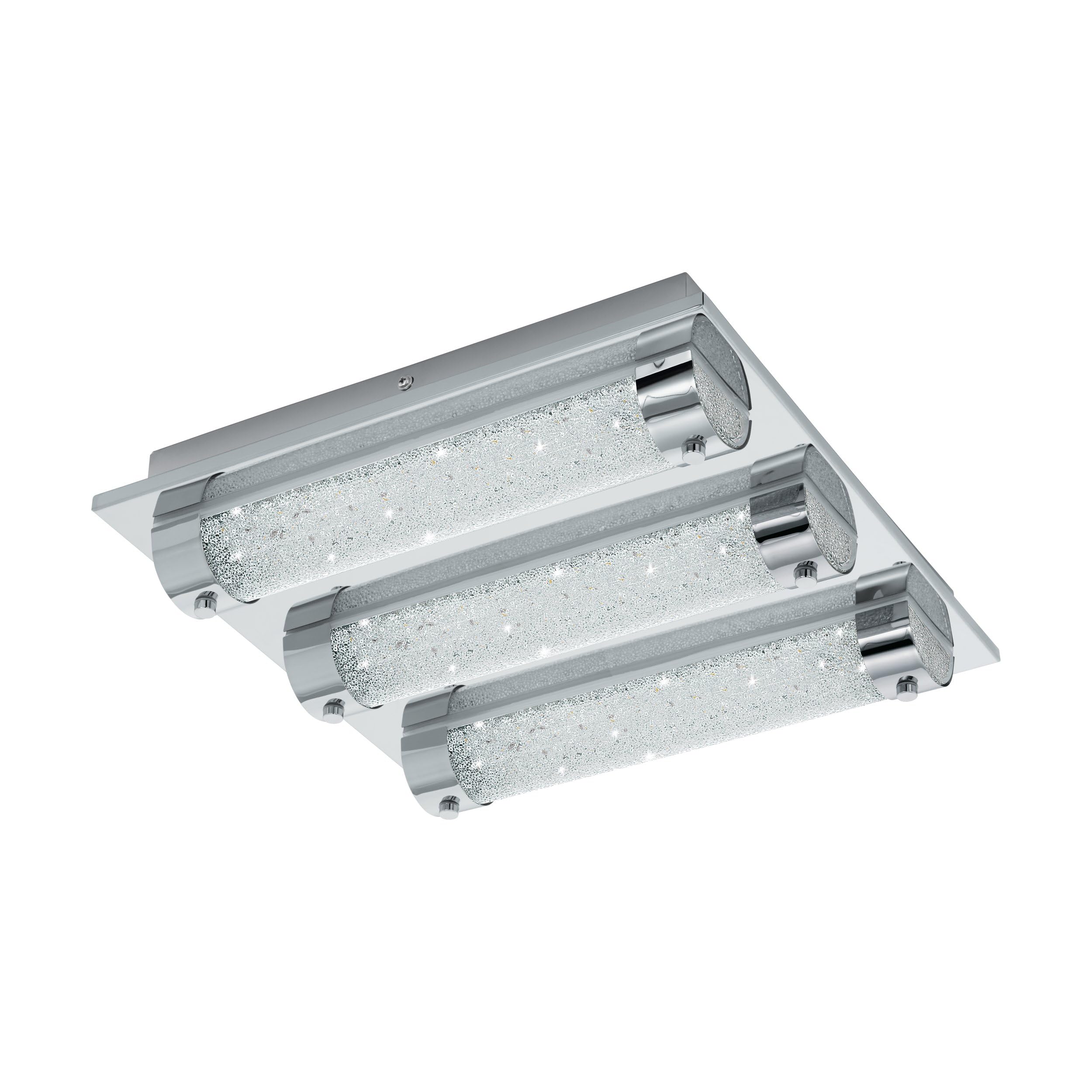 EGLO LED Deckenleuchte Tolorico, 3 flammige Deckenlampe Bad | Badezimmer Lampe aus Edelstahl, Glas und Kristall in Chrom, Klar, LED Feuchtraumleuchte neutralweiß, IP44, L x B 35 cm