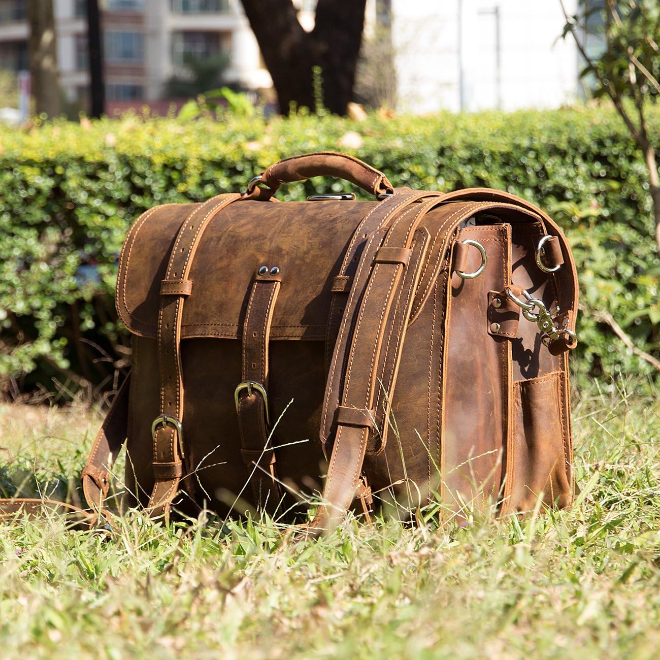 Augus Leather Messenger Bag for Men Briefcase Travel Backpack Shoulder Bag Fit 17'' Laptop - Image 2