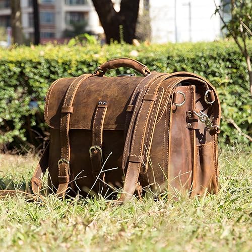 Miniatura 7 de Augus Bolso de mensajero de cuero para hombres Maletín Mochila de viaje Bolsa de hombro para portátil de 17 ''