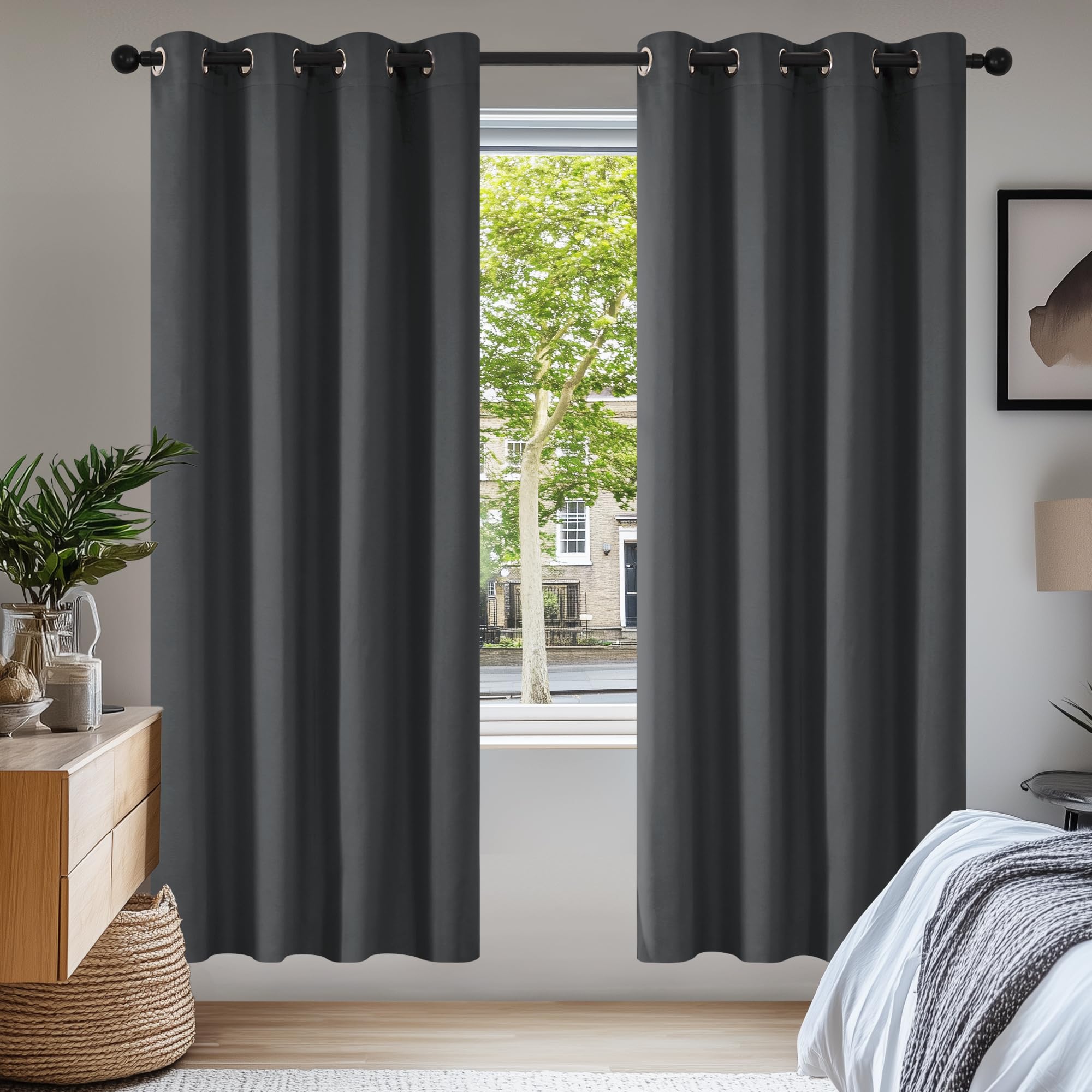 Deconovo Verdunklungsvorhänge 2er Set H175xB140cm Dunkelgrau OEKO-TEX mit Ösen