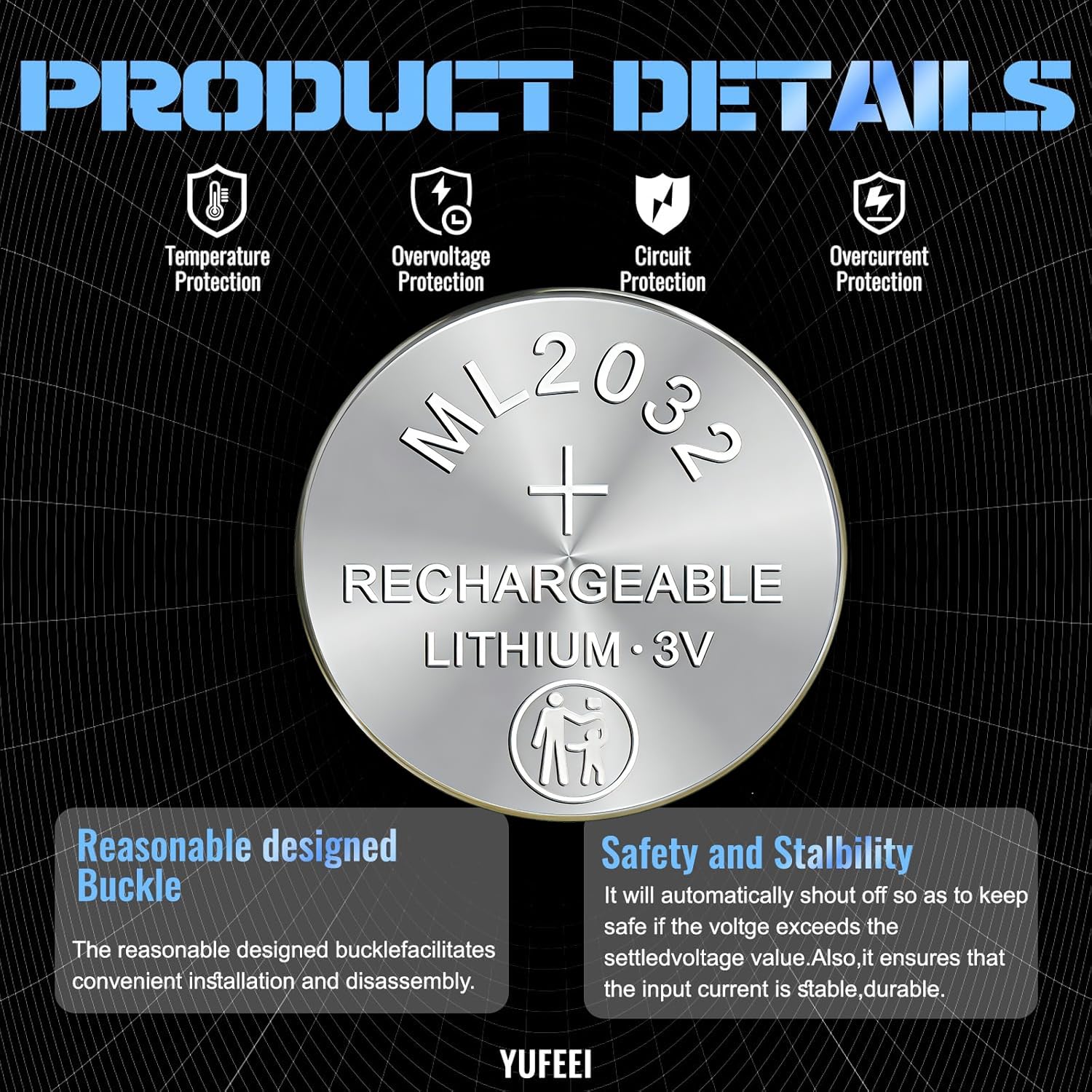 Juego de 5 pilas recargables ML2032 3 V 80 mAh para teclado Logitech K750, Garmin Forerunner 10 horas, RTC 3 V ML 2032 — view 6