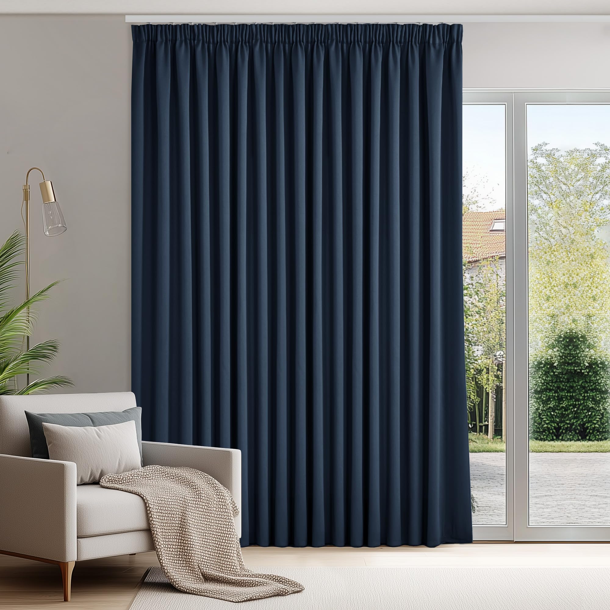 Deconovo Gardinen mit Kräuselband Blickdicht Vorhänge Gardinen Wohnzimmer Vorhang Verdunkelung Kälteschutz Raumteiler Vorhang Thermogardine, 175x300 cm(HöhexBreite), Dunkelblau, 1 Stück