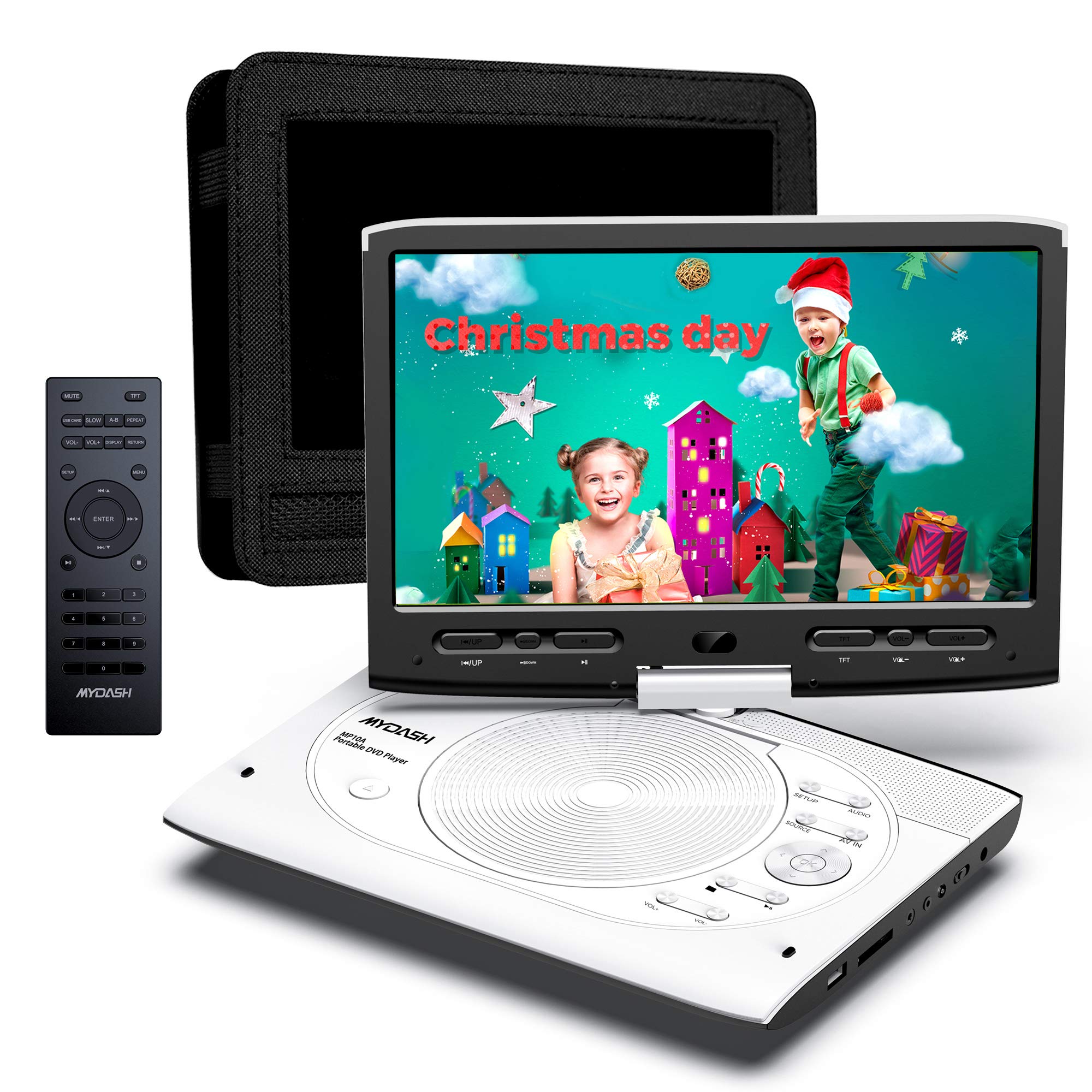 Amazon Com Mydash Portable Dvd Player 12 5 For Car Kids Dvd Player With 10 1 Hd Swivel Screen 5 Hrs Rechargeable Battery Sync To Tv Screen Car Headrest Mount Provided Exclusive Button Design White Home