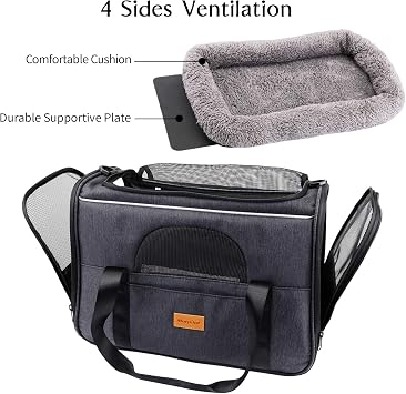 Morpilot Breathable Foldable Dog Carrier Bag with Adjustable Cat Carrier Cage with Removable Plush Mattress and Bowl, L*W*H - M(17x11.77x3.19 inch) (Pack of 1)
