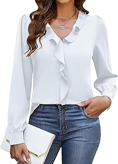 Womens Dressy Casual Blouse Business Long Sleeve Tops Ruffle V Neck Work Shirt Fall Outfit 2024 - Buy now