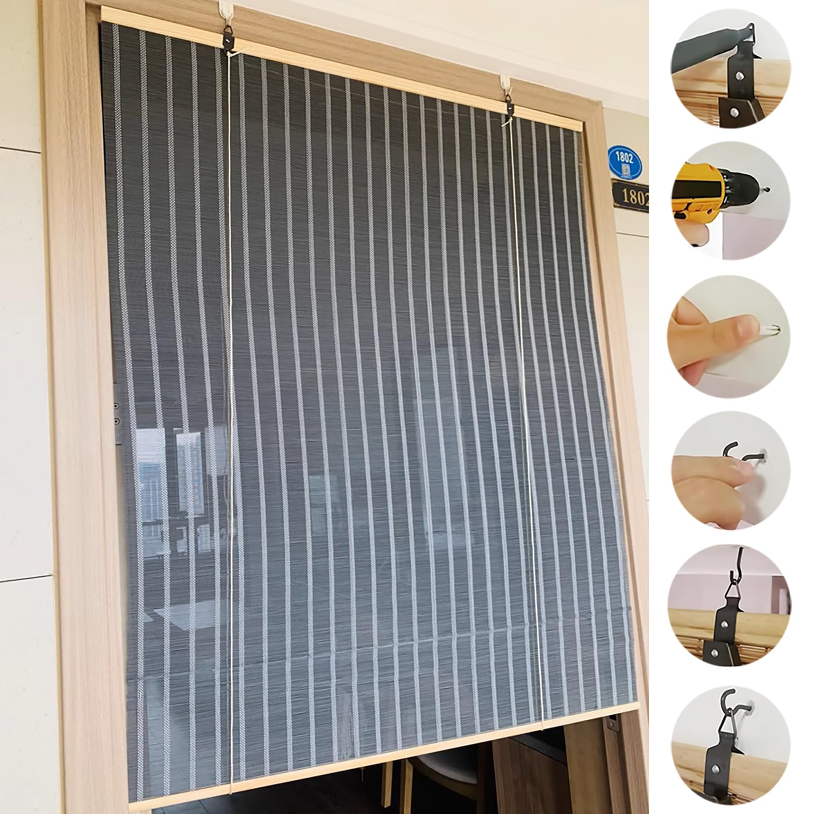 Retro Bambù Tenda a Rullo, Tapparella Bamboo Da Esterno Privacy Traspirante Tenda da Sole Oscurante In Bambù Con Sollevatore,per Interni/Esterni,Personalizzate