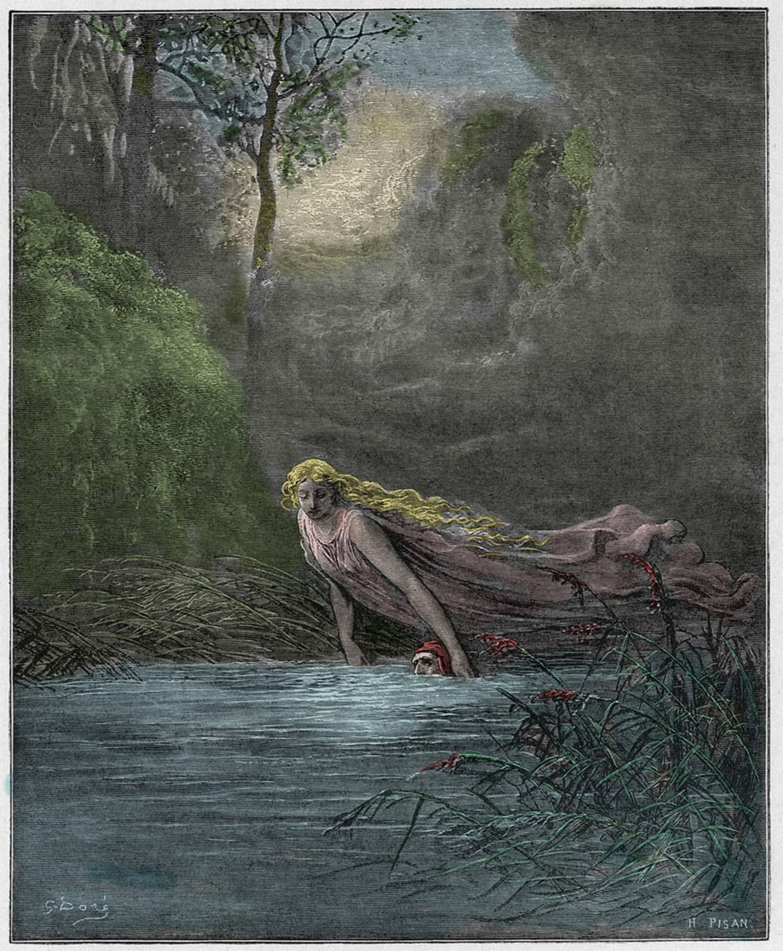 Impression d'art Gustave Doré Dante submergé tableau toile 60x90cm déco murale