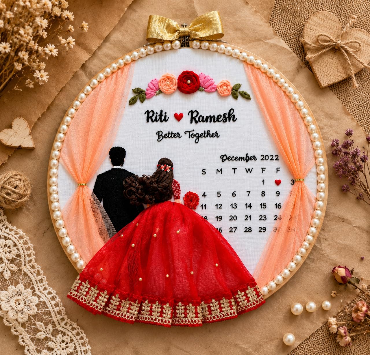 Customized Embroidery Hoop - Ideal Engagement Gifts, Marriage Anniversary for Parents - Handmade First Love, Save The Date, Wedding Keepsake for Couples - 10 inches (88497 18597) 2