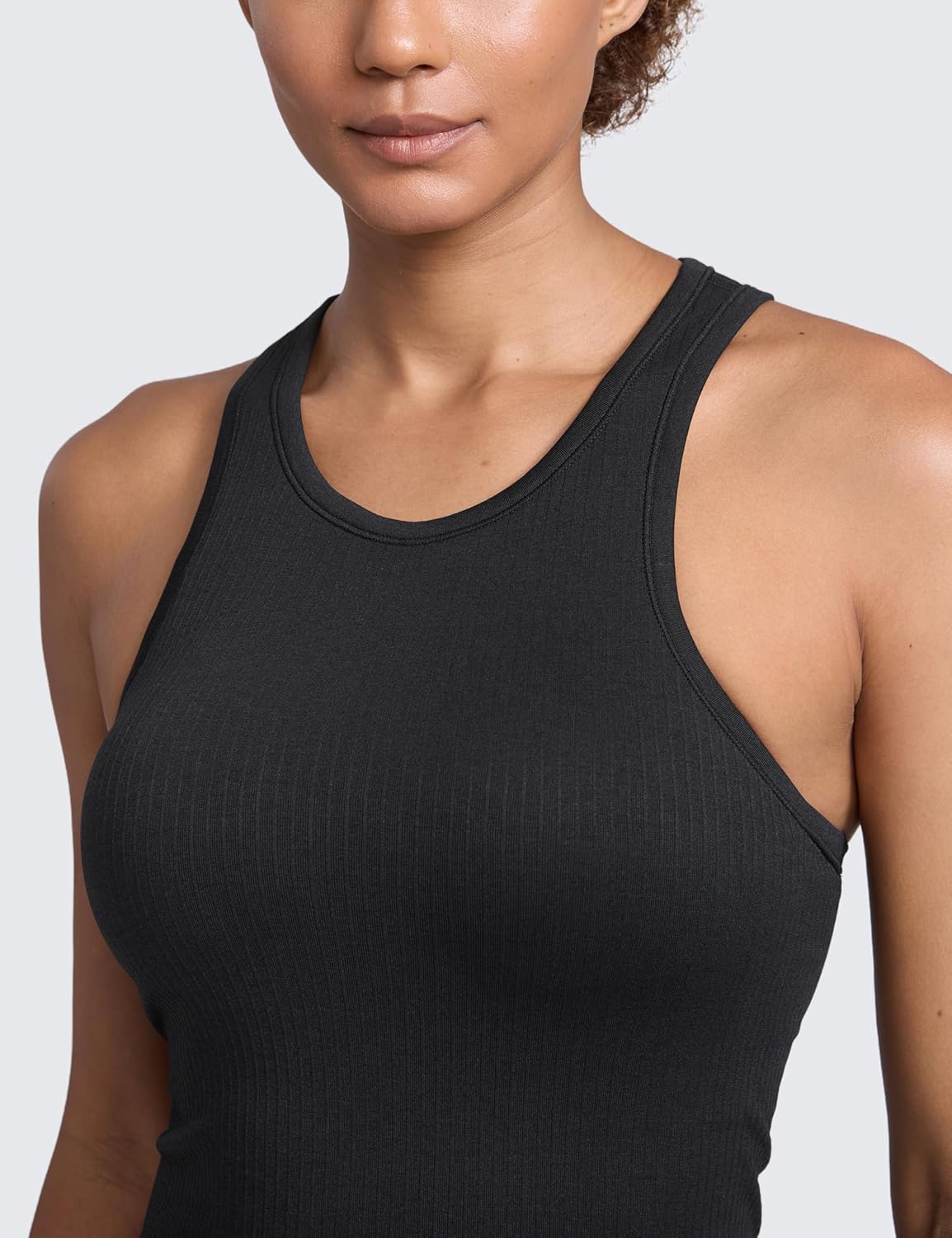 CRZ YOGA Seamless Ribbed High Neck Tank Top for Women - Sleeveless Crop Yoga Workout Shirt with Built in Bra