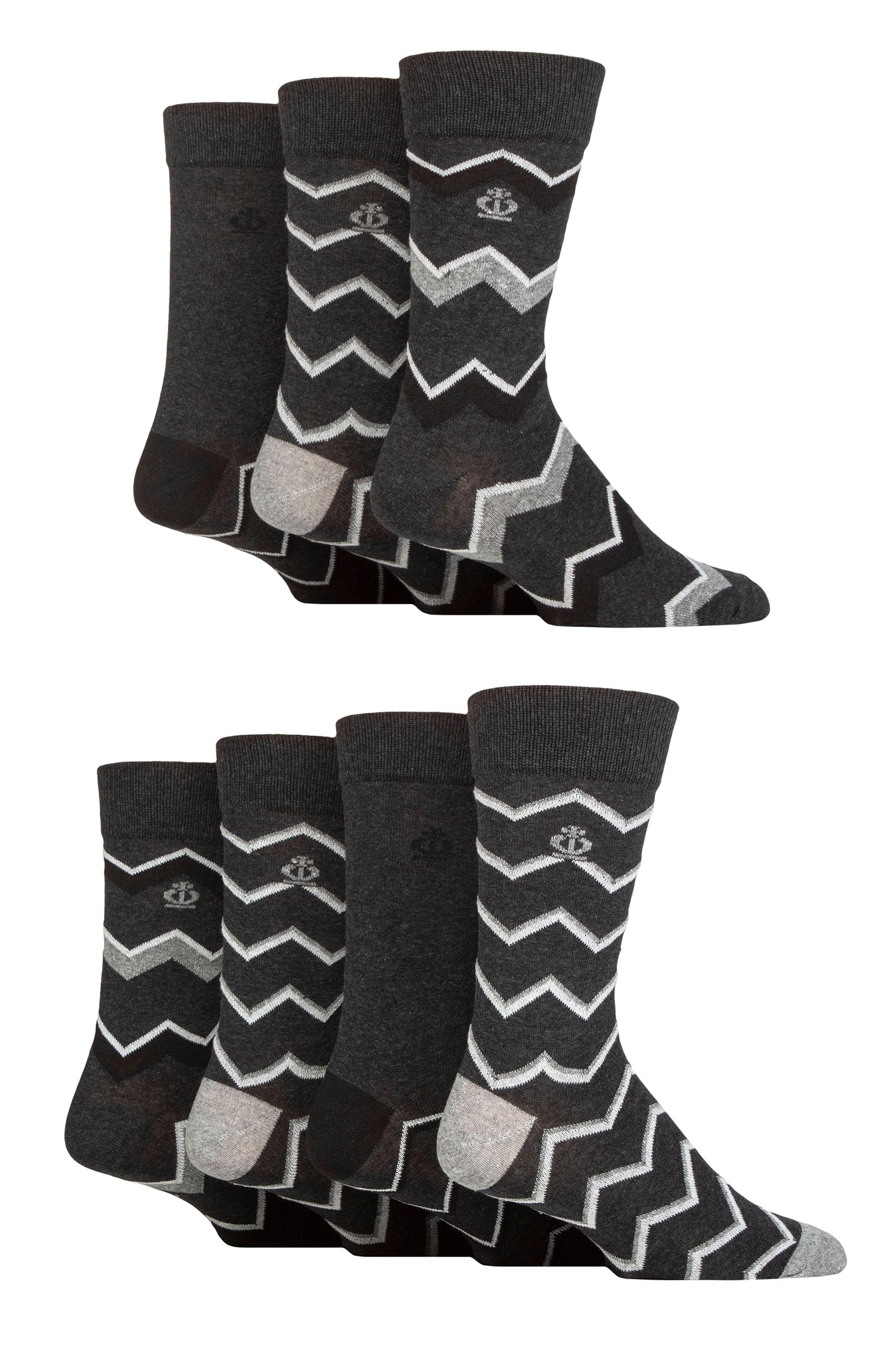 Jeff Banks Men's Diagonal Stripes Charcoal Recycled Cotton Patterned Socks Pack Of 7 (7-11, )