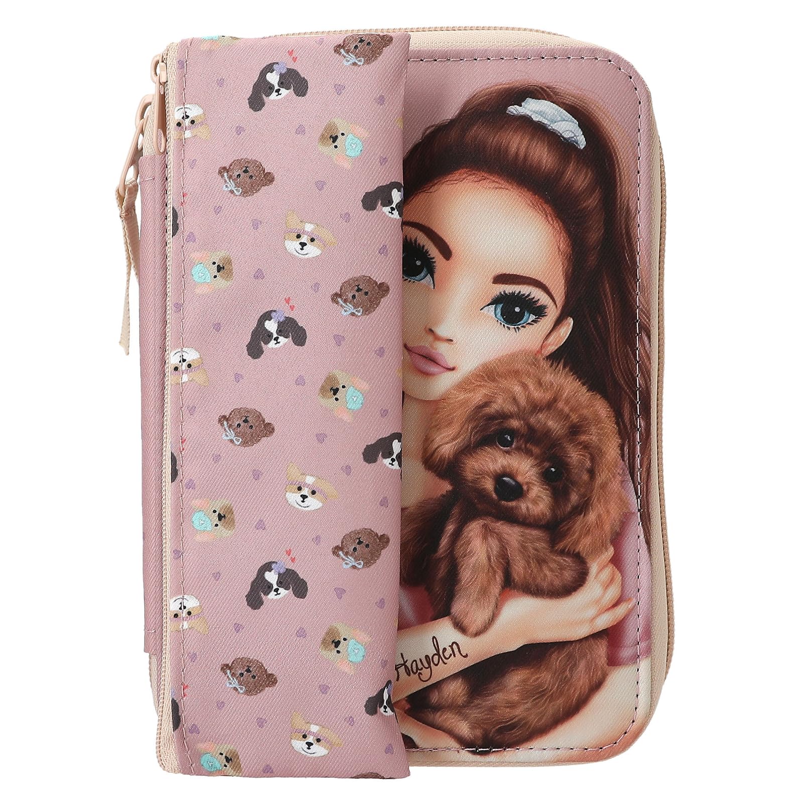 Depesche TOPModel Kitty and Doggy 13659 Filled Pencil Case in Pink, Includes Pencil Case, with Model Motif and Dog Pattern, Pencil Case with Colouring Pencils, Scissors and Much More
