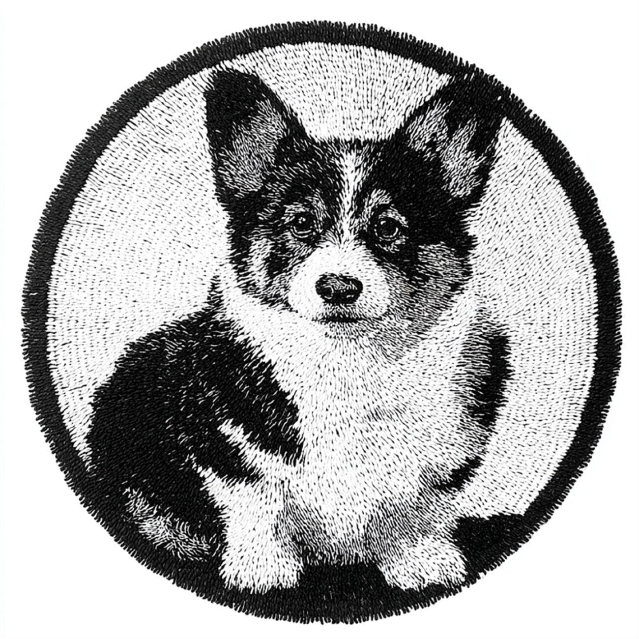 Kitquiver Dog Animal Tapestry Kits for Adults Black and White Corgi DIY Rug，Home Carpet Making Canvas Crochet Kits Needlework Crafts,Beginners Adults 60x60cm