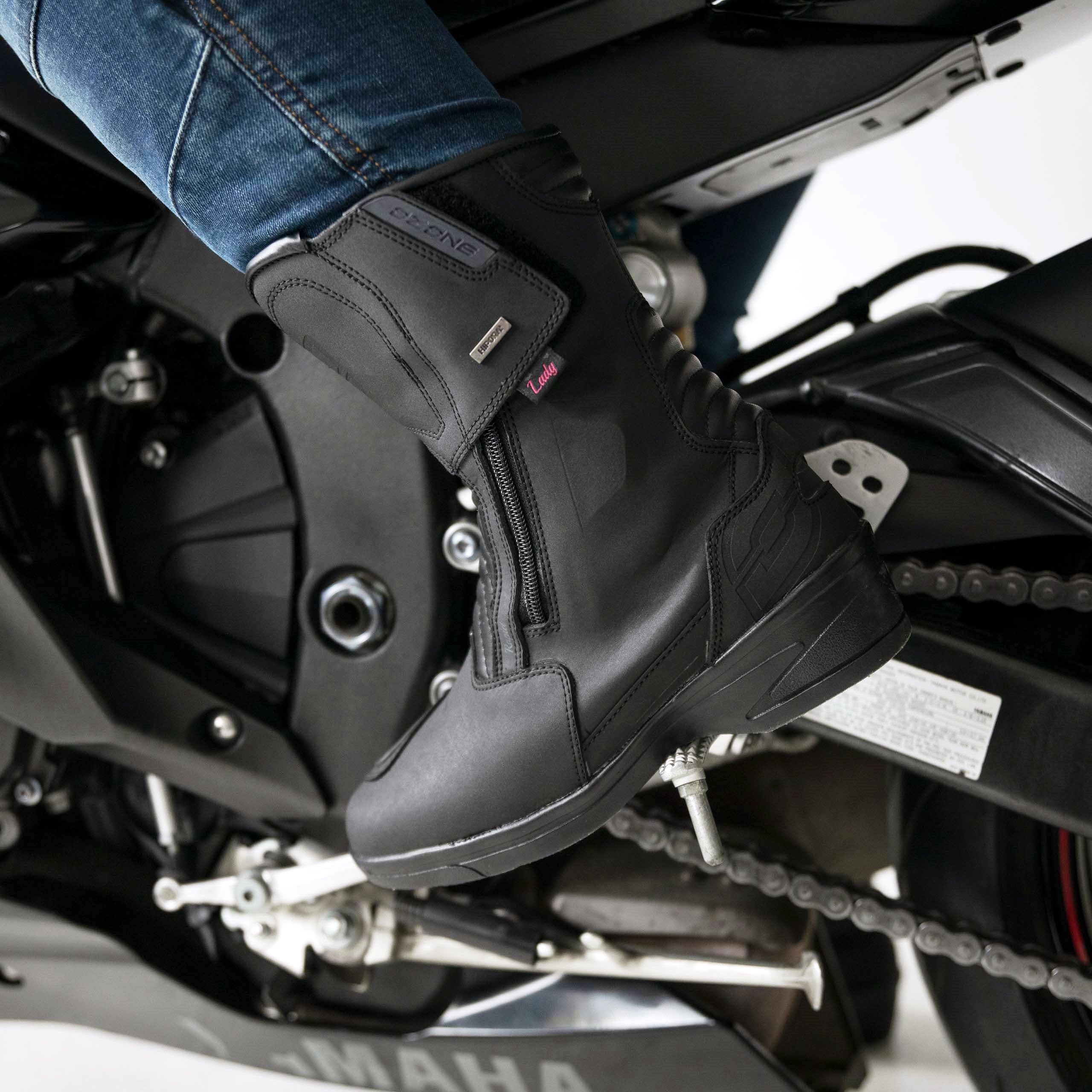 OZONE MOTO Rapid High Heel Lady Bottes de Moto Femme | Cuir PU | Membrane Hipora Imperméable | Talon de 7 cm | 2 Longues Fermetures éclair | Renforcé Orteils, Talons, Chevilles | Tailles jusqu'au 41