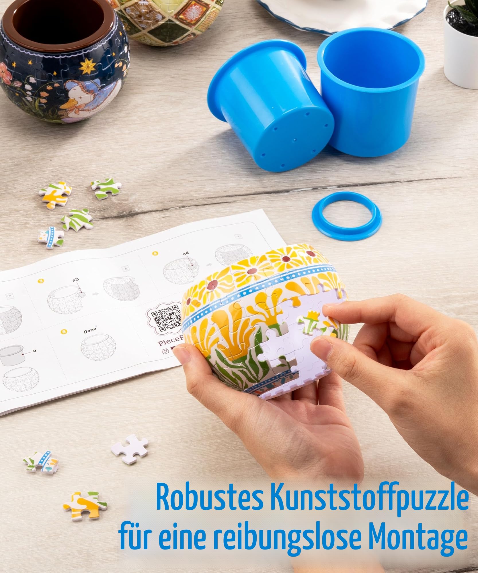 PieceRelax 3D Puzzle Blumentopf – Oriental Floral Ornament | 80 Kunststoffteile | DIY-Pflanztopf zum Selbstbauen | Entspannendes Geschenk für Pflanzenliebhaber [K1101]