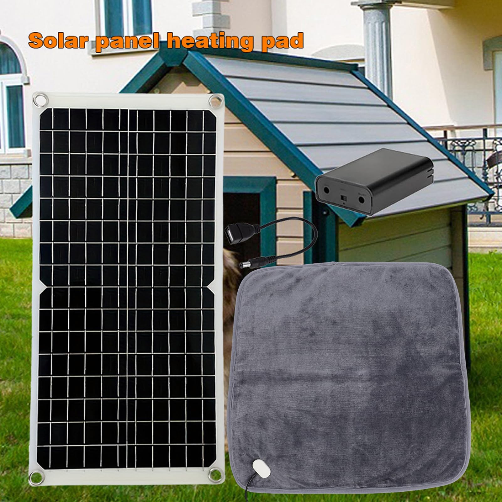 Jenngaoo Tappetino Riscaldante Solare per Animali con Box di Accumulo Energia, Letto Riscaldante per Cani Esterno, Cuscinetto Termico Solare per Cuccia e Canile, Inverno