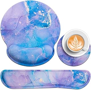 Qomolama 3-in-1 Keyboard Wrist Rest+Mouse Pad with Wrist Rest+cup pad set,Anti-Skid, Ergonomic Mouse Pad with Memory Foam,Alleviate Srist Pain,Wrist Support Mouse pad for Games, Computers,Offices,Laptops