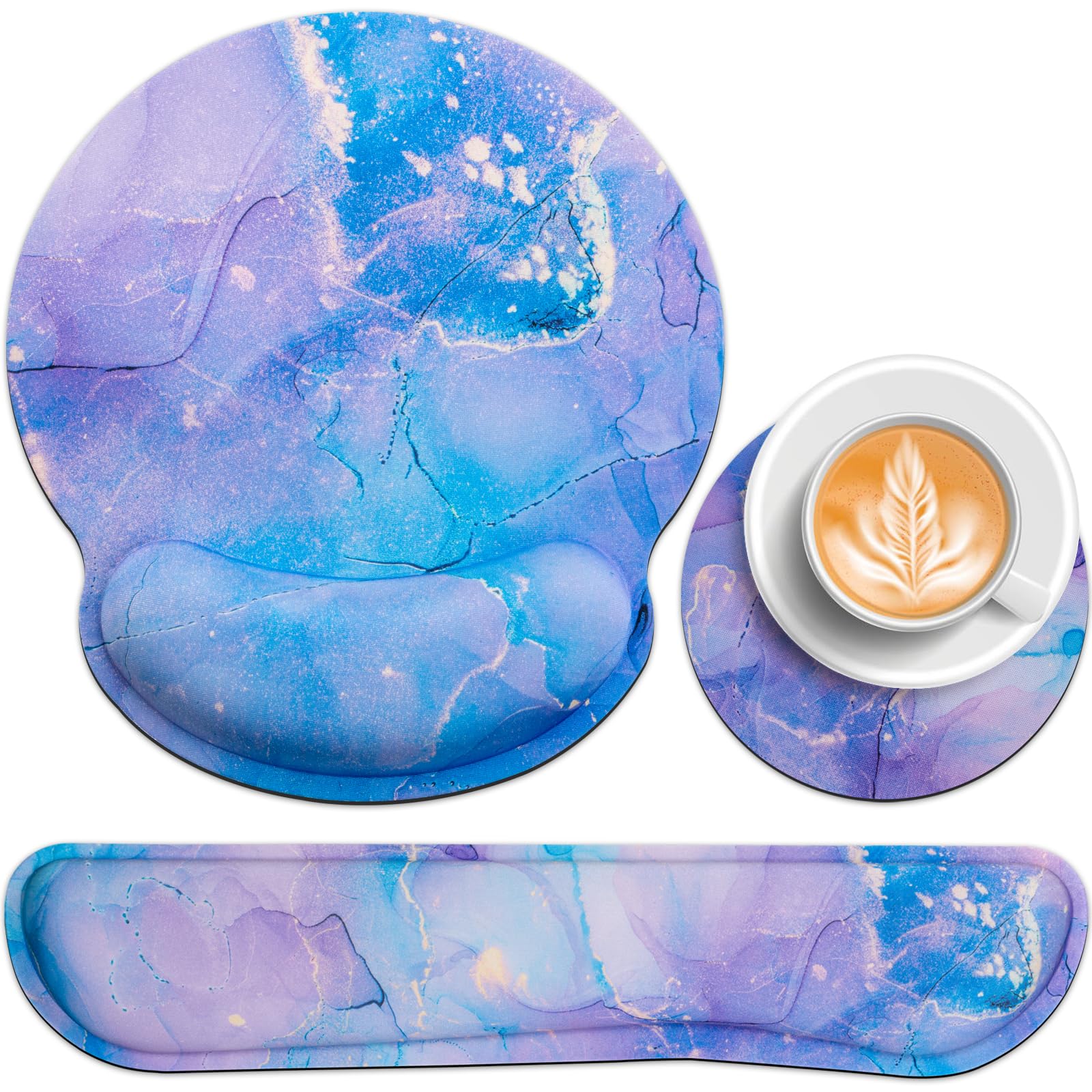 Acezeek 3-in-1 Gelkissen+Handballenauflage Tastatur+Cup, Ergonomisches Mauspad mit Memory Foam, Schmerzlindernd, Rutschfest für Zuhause und Büro