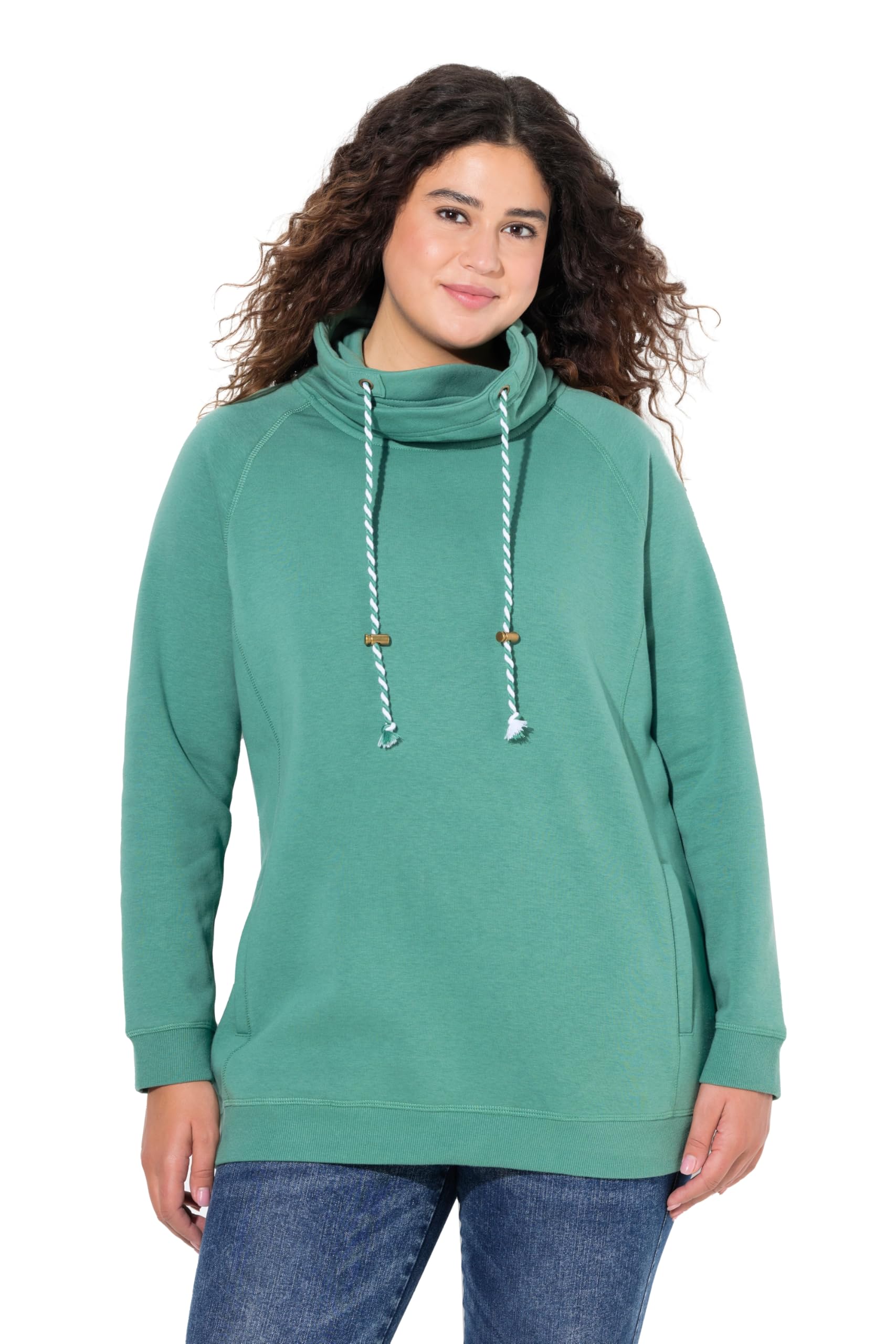 Ulla Popken Damen große Größen Übergrößen Plus Size Sweatshirt, weiter Stehkragen, Taschen, Raglan-Langarm 713963