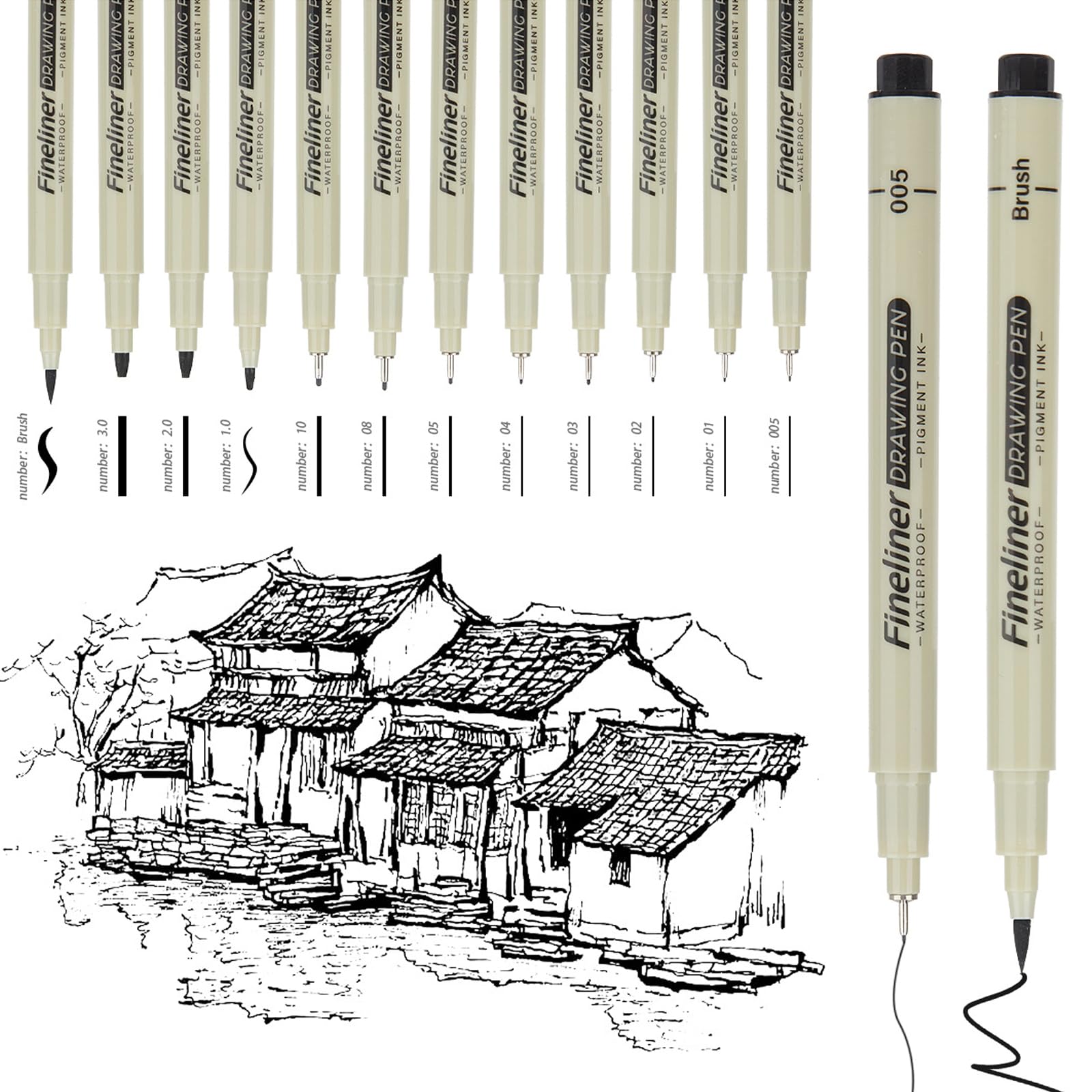 Penne da Disegno Nere 12 Pezzi Fineliner Nero Punta Fine Diverse Larghezze per Disegno Tecnico Illustrazioni Schizzi Manga