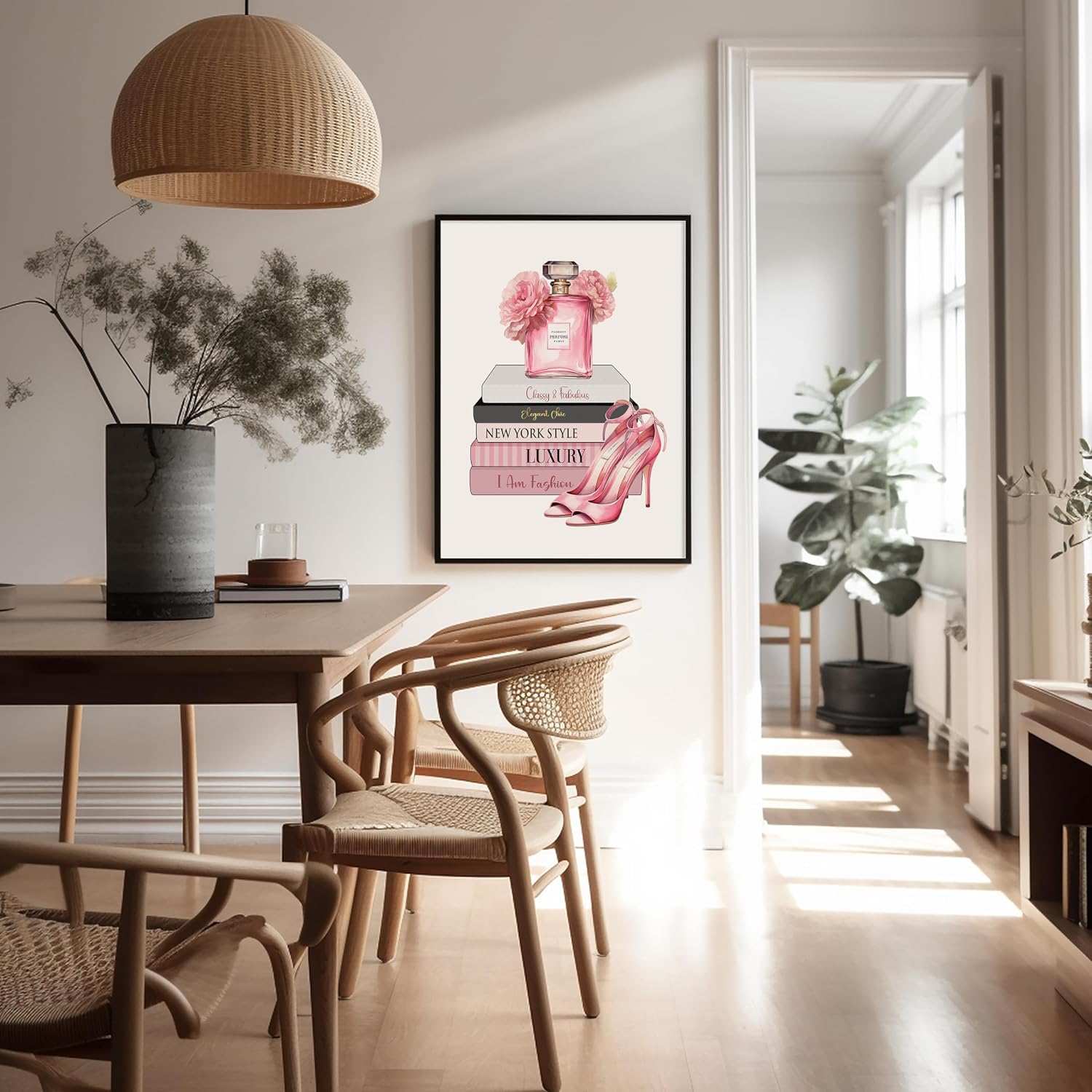 Poster Master Fashion Print - Pink Designer Poster - Shoes & Perfume Art - Chic Gift for Her & Fashionista - Luxury Haute Couture Decor for Bedroom or Girl's Room - 8x10 UNFRAMED Wall Art