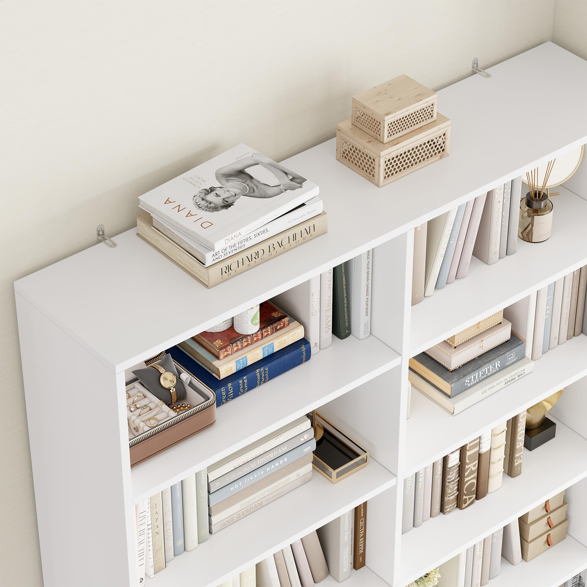 FirFurd 186cm Estantería Libros de 8 Compartimientos con 4 Puertas Blanco | Librería Salón, Estanterías Almacenaje de Pie para Oficina Salón Almacenamiento y Exhibición 115An.x27F.x186Al.cm