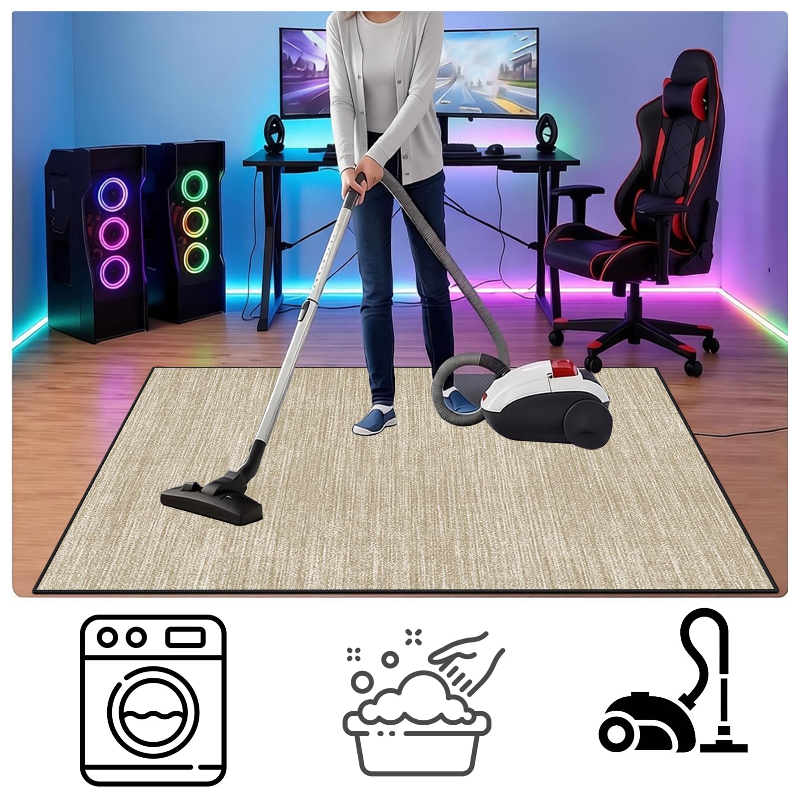 Bodenschutzmatte Bürostuhl, Gaming Stuhlmatten, Schreibtischstuhl Unterlage 140 x 160 cm Beige, rutschfest Teppich Unterlage-Kratzfest Geeignet für Büro und Zuhause Gaming Bodenmatte
