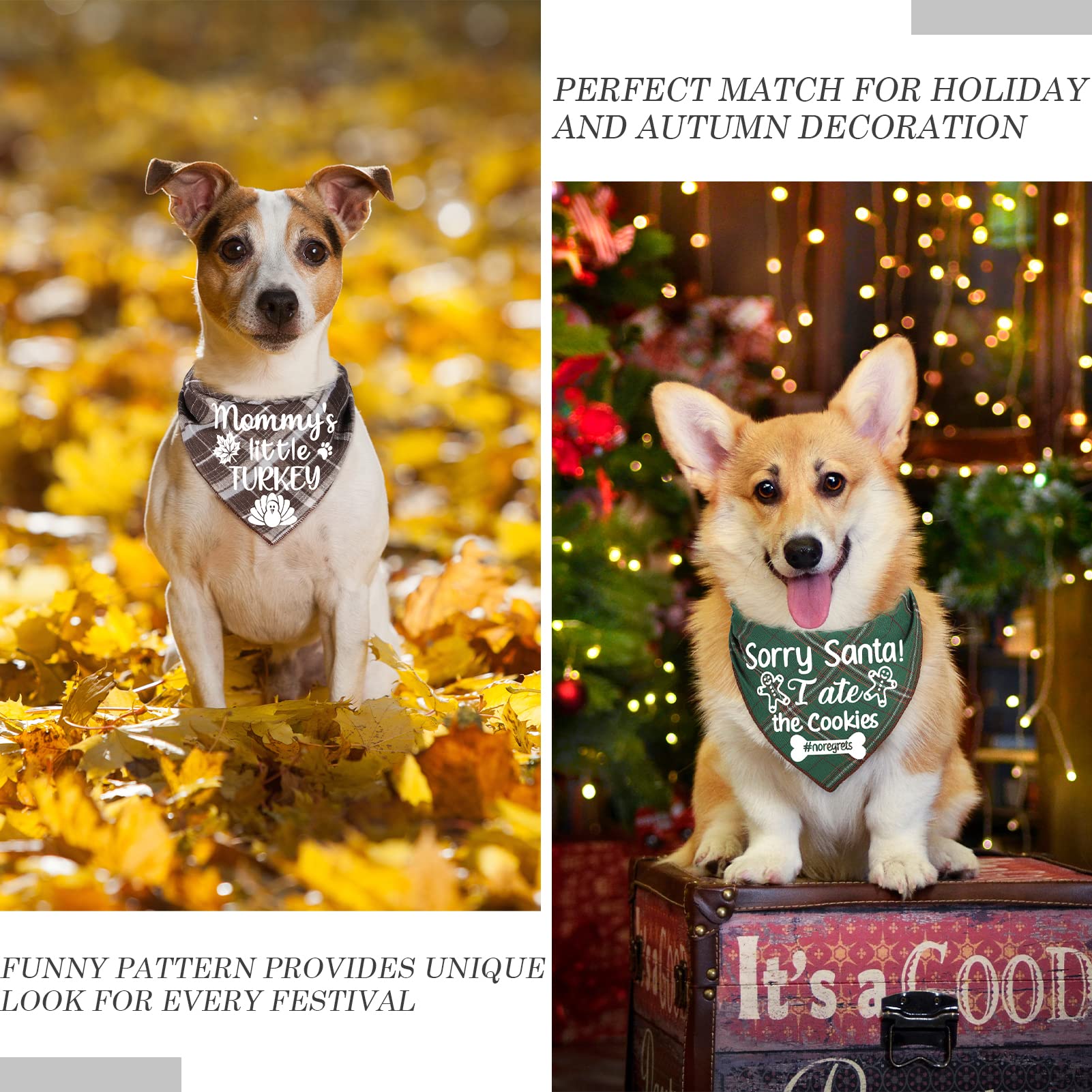 Herbst-Hundehalstuch 2er-Pack – Wendbar, Kariert, Waschbar, Für Halloween & Thanksgiving