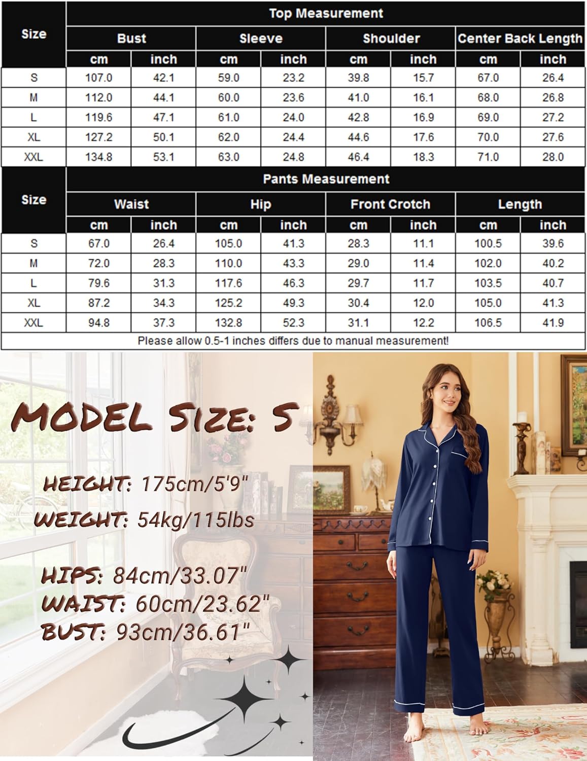 Ekouaer Womens Pajamas Set Cotton Long Sleeve Button Down Sleepwear Top and Long Pants Set Soft 2 Piece Pjs Lounge Set S-XXL - Image 6