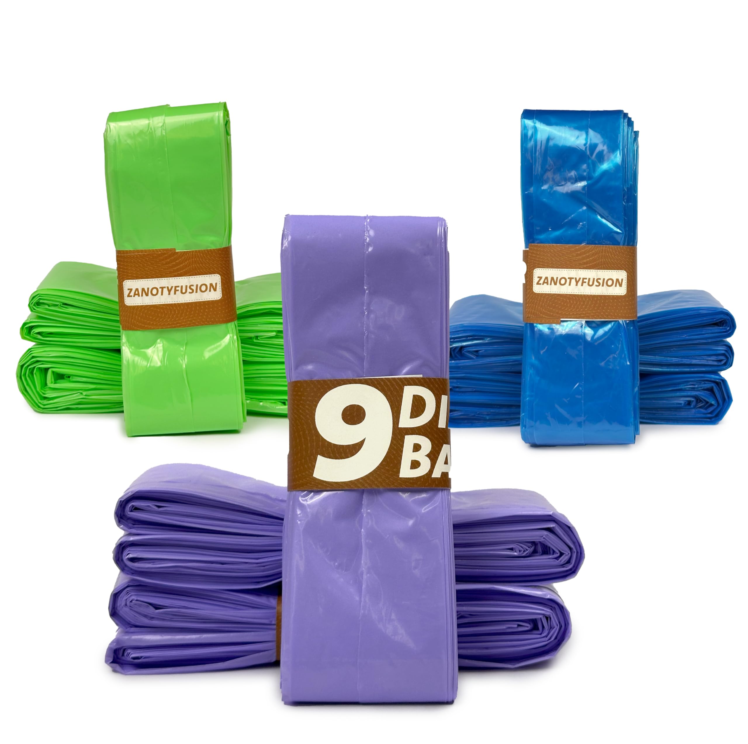9 Pack Nappy Bin Bags Refills, 3 Blue, 3 Green, 3 Purple, Diaper Pail Refill - Image 2