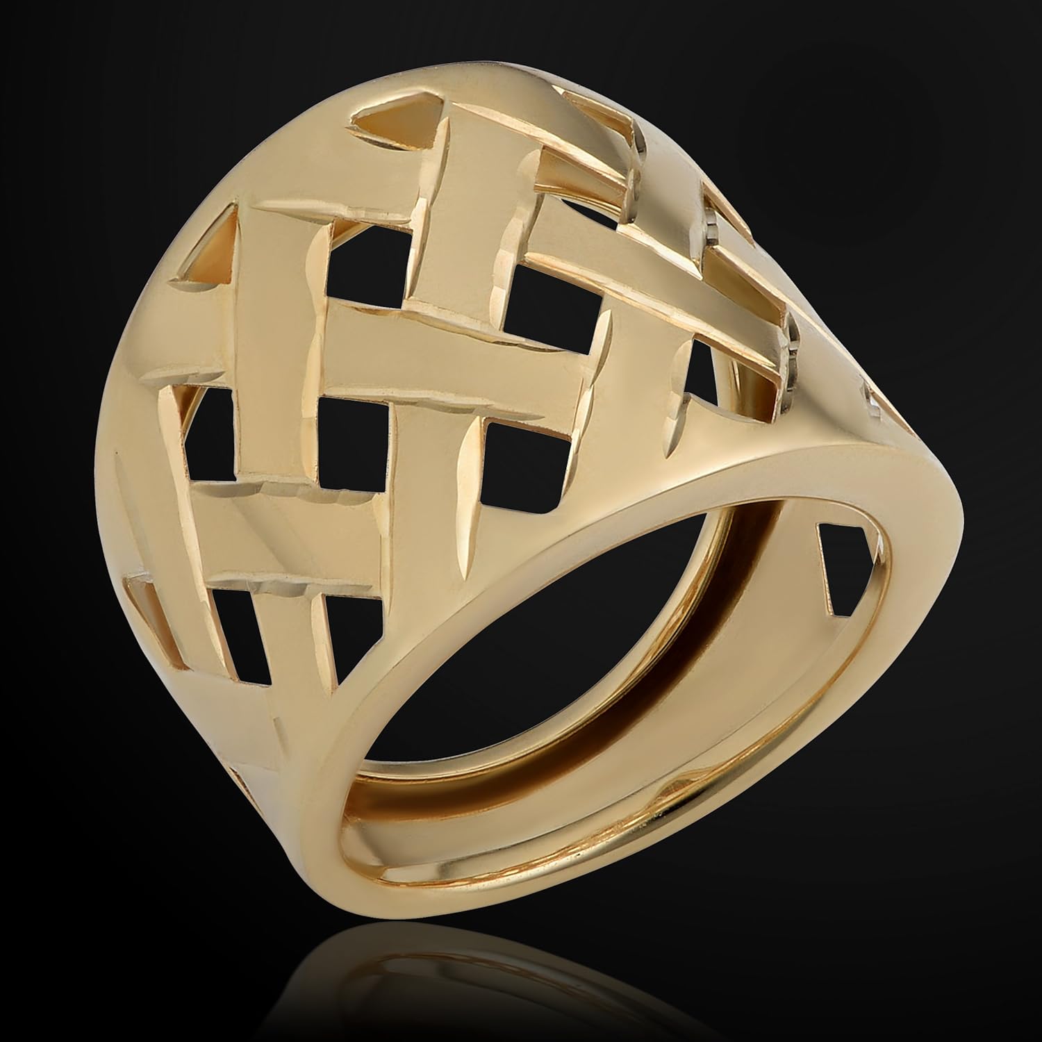 Kooljewelry 14k Yellow Gold High Polish Lattice Ring (19 mm wide)