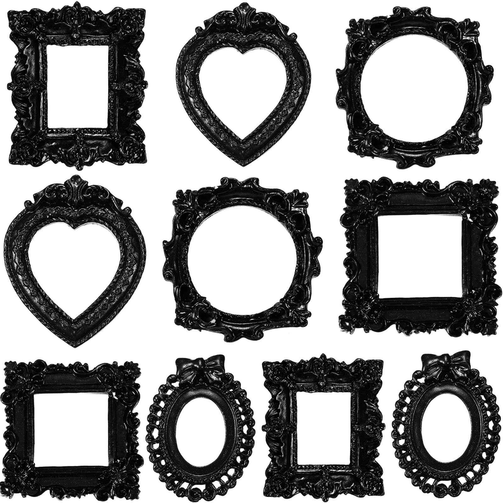 Vicenpal 10 Pcs Vintage Resin Picture Frame Antique Photo Resin Frame Mini Resin Jewelry Display Frame Photography Photo Frame DIY Small Photo Frame for Photo Home Decoration (Black)