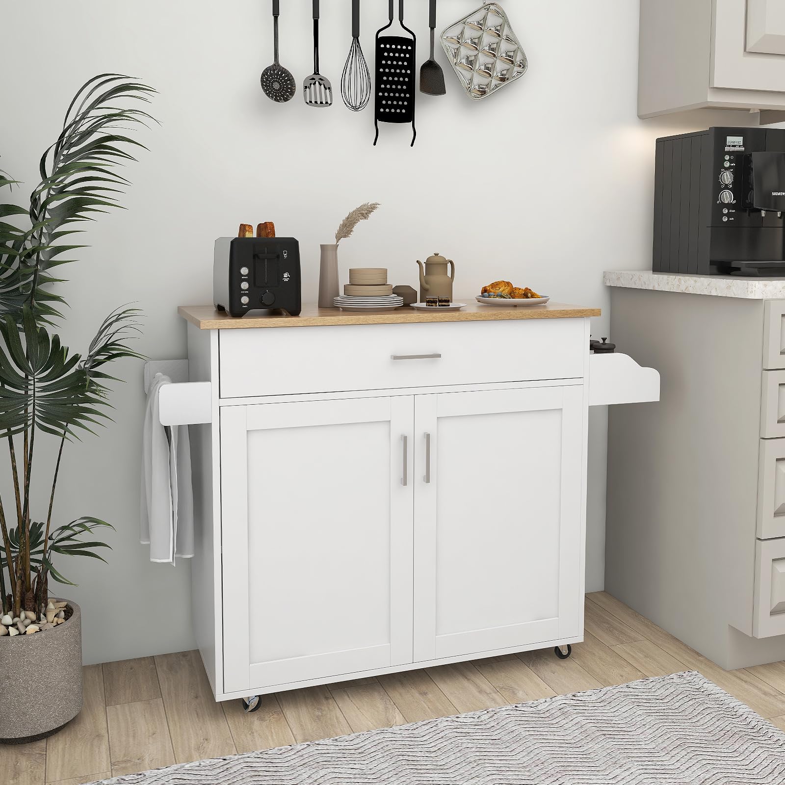 Carrello Da Cucina Grande Con Ruote - Legno Verniciato Nero - 136x76x91 Cm - Armadietto E Cassetti - Foto 3