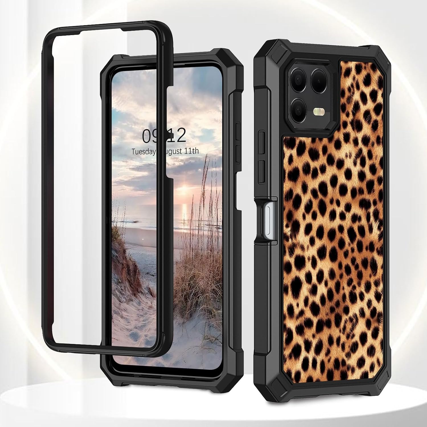 for T-Mobile Revvl 8 Pro Case/T Phone 3 Pro 5G Case with Screen Protector, Heavy Duty Shockproof Dual Layer Protective Cover, Rugged Silicone TPU Phone Case, Leopard Print image 3