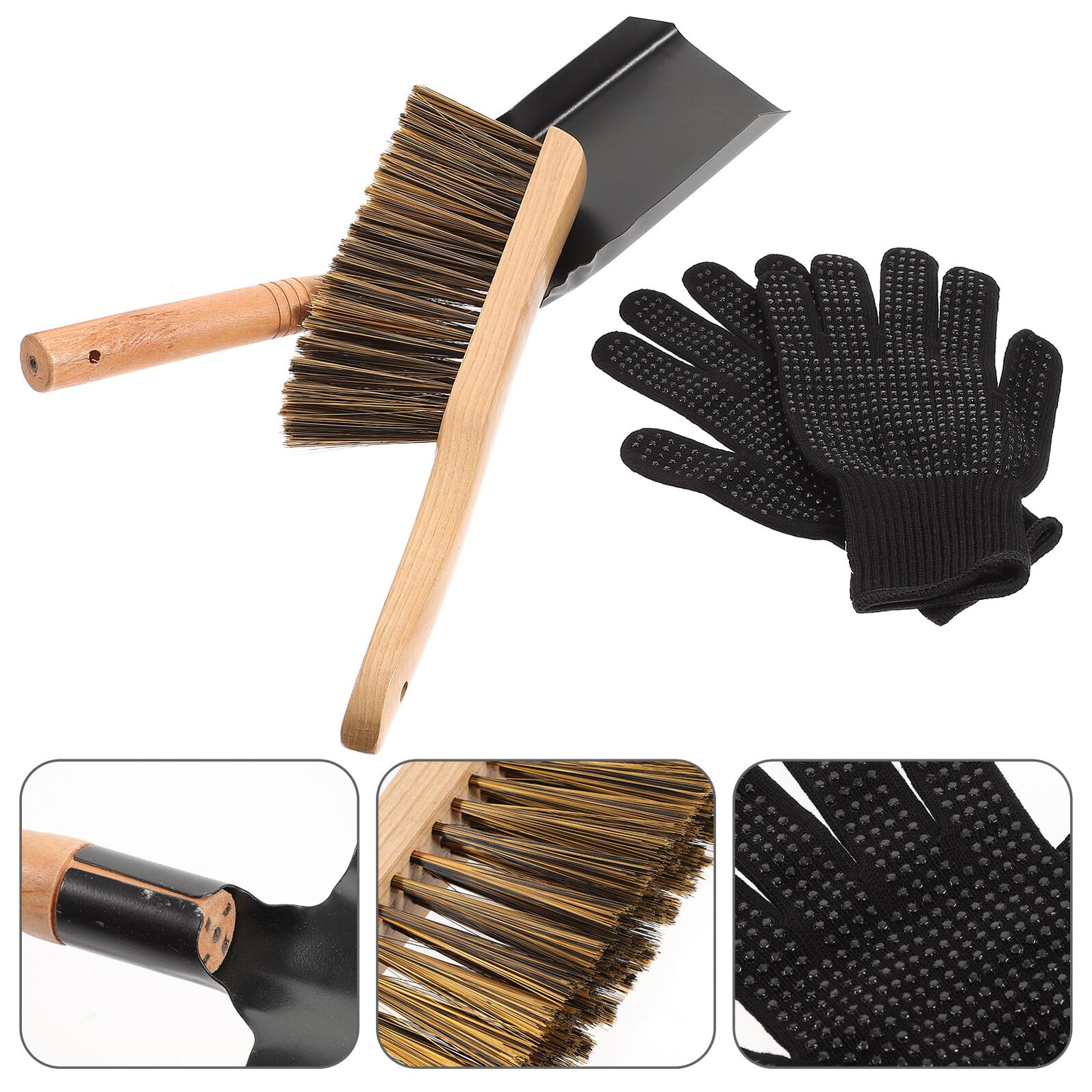 Mobestech Set Pala per Pulizia Stufa e Caminetto in Ferro Spazzola in Legno, Multiuso per Cenere Carbone e Detriti, Accessorio per Manutenzione Riscaldamento Casa