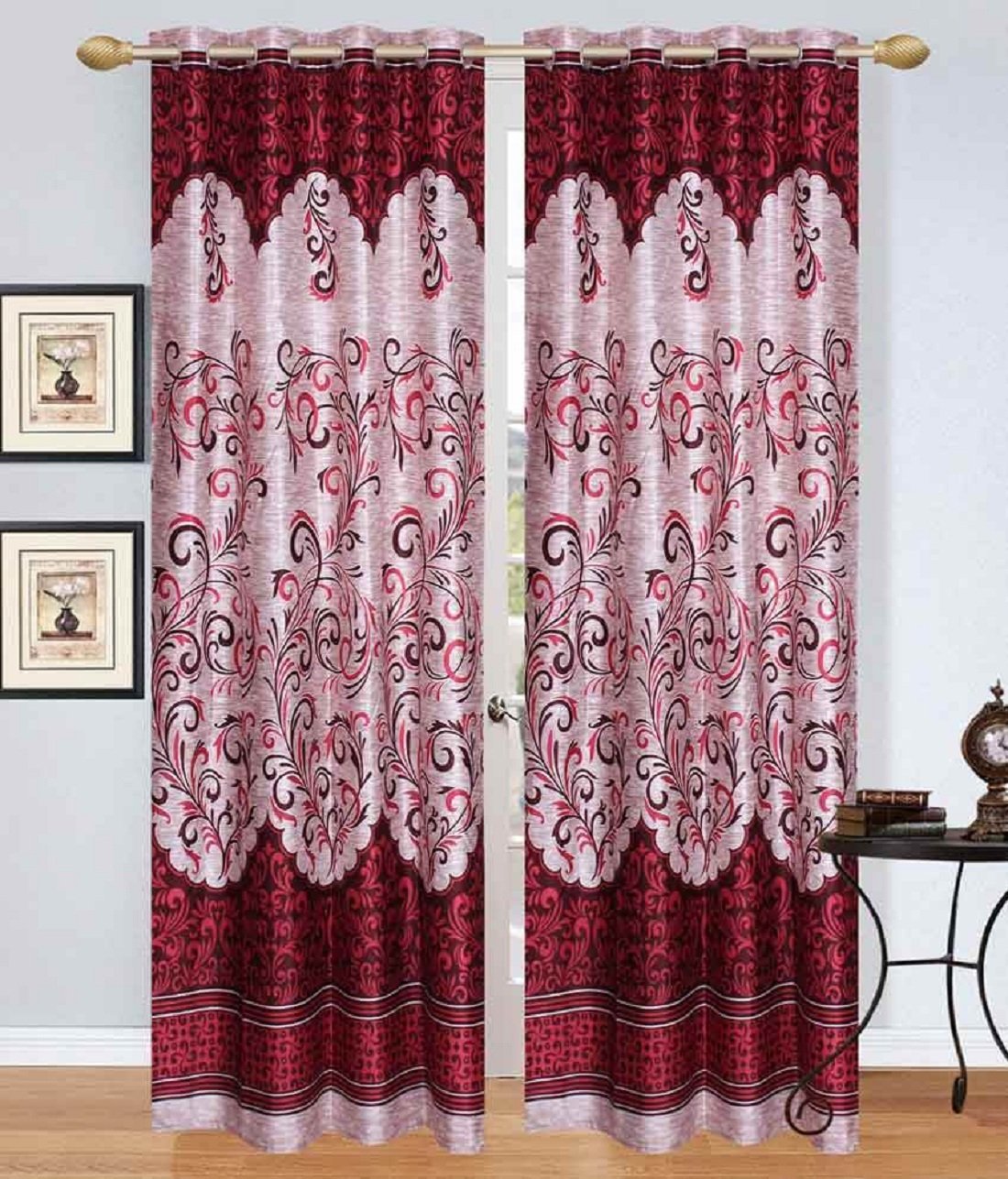 ZYFOX Home Long Door Curtains 9 Feet Long | Yarn Polyester Curtains | Premium Screens for Home Office | Prada for Living Room Bedroom | (Maroon Darbar, 1pc)