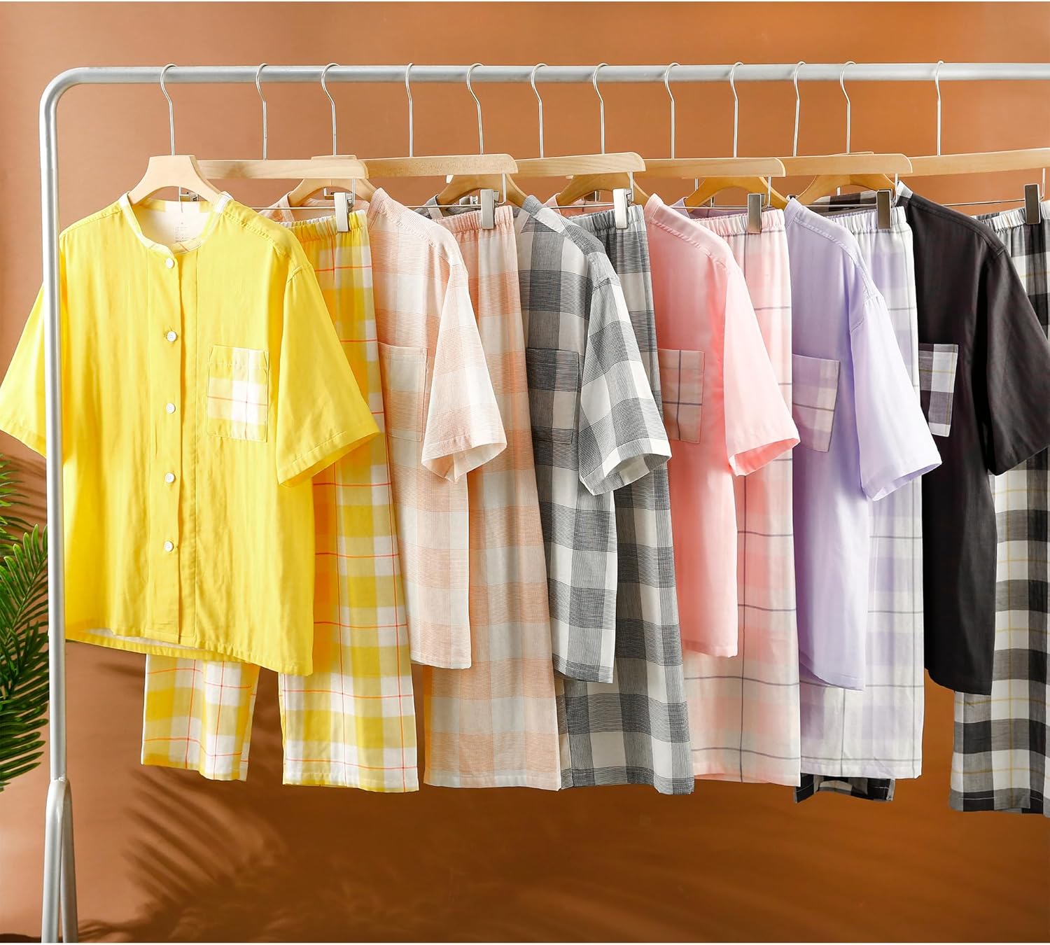 [RAKUYUME] パジャマ レディース 短袖 綿100％ 二重ガーゼ 肌に優しい上下セット 9分丈ズボン ス ルームウェア 部屋