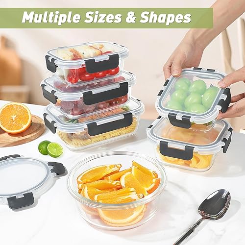 Miniatura 5 de BAYZZ Recipientes de vidrio de almacenamiento de alimentos con tapas, recipientes herméticos de vidrio para preparación de comidas para cocina, caja