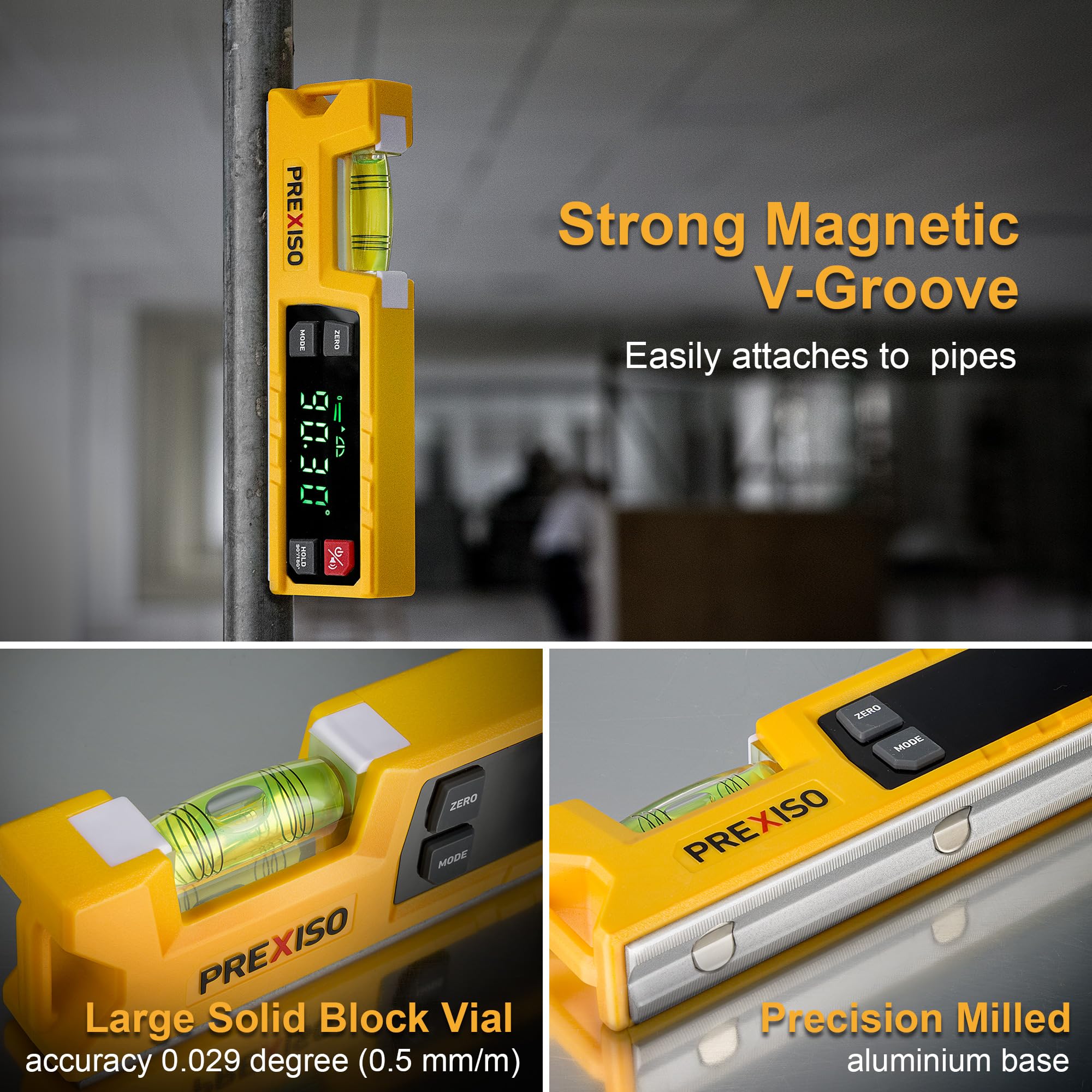PREXISO Digital Angle Finder Level with Protractor, 0-90° & 0-180° Inclinometer, Digital Spirit Level with Magnetic V-Groove - Image 2