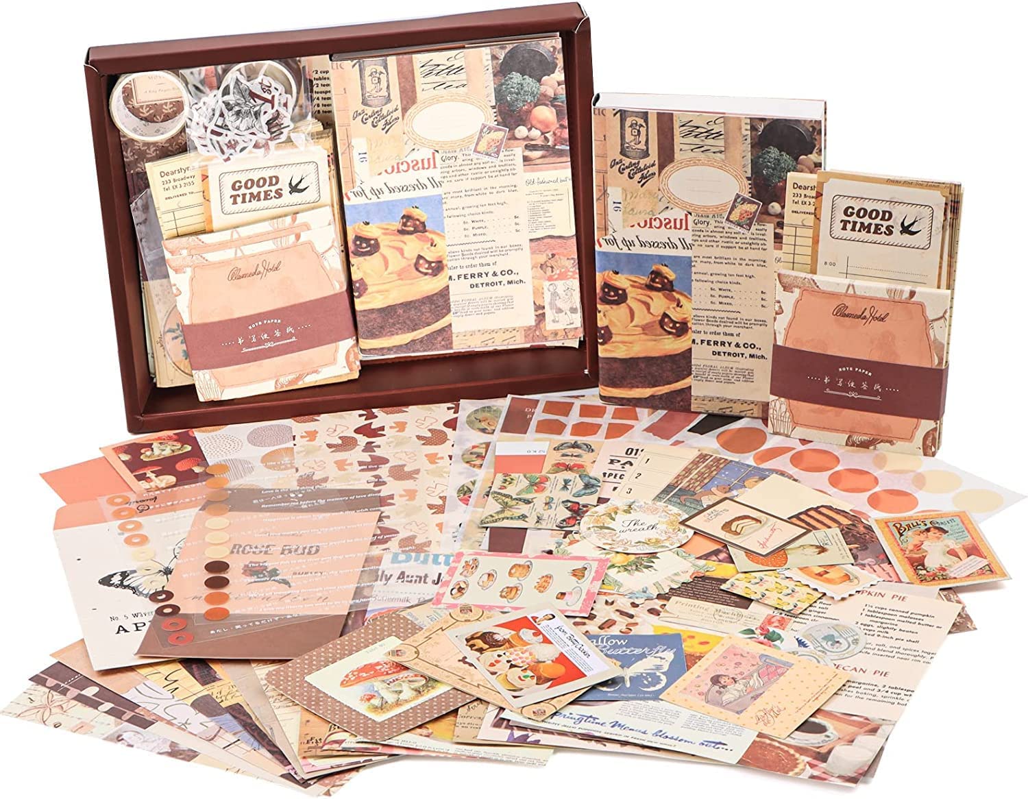 BIGMOTHERS 346pcs Vintage Aesthetic Scrapbook Kit with Stickers, Art Bullet Junk Journal Kit with Journaling or Scrapbooking Supplies Journal Planners Paper Stickers Craft Notebook Collage (Brown)-image-24
